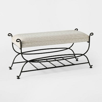 Metal Bench Brown Metal Performance Stripe Fabric Brown Metal - Threshold designed with Studio McGee; Assembly Required (LOCAL PICKUP ONLY)