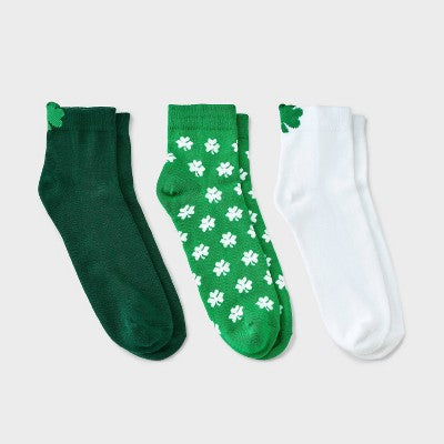 Women's Shamrock Pop-up St. Patrick's Day 3pk Ankle Socks - Green/White 4-10