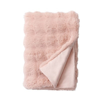 Bubble Faux Fur Throw Blanket Blush
