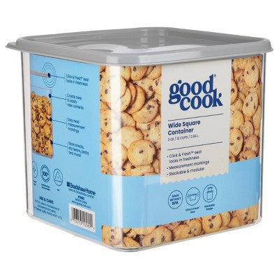 GoodCook 3qt 2pc Wide Square + Lid Food Storage Containers Gray: Stackable Design, Measurement Markings