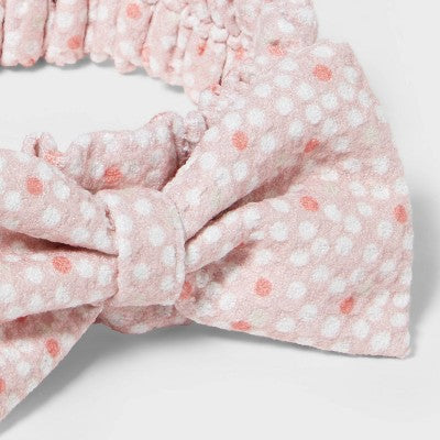 3pc Dotted Spa Headband and Wrist Scrunchie Set Pink - Room Essentials