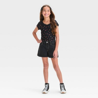 Girls' High Rise Jean Shorts - art class Black Wash S