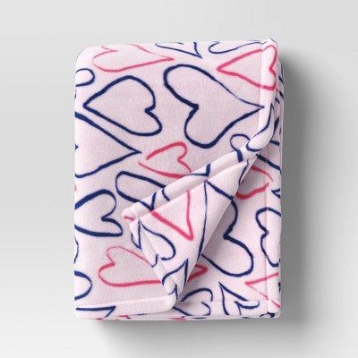 Recycled Poly Printed Outlined Hearts Plush Throw Pink/Blue - Room Essentials