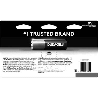 Duracell Coppertop 9V Batteries - 4pk Alkaline Battery: Household Single-Use, 9.000V