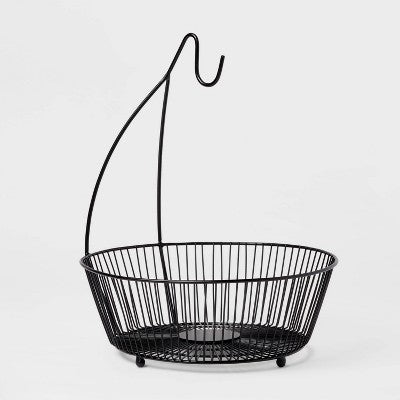 Iron Wire Fruit Basket with Banana Hanger Black - Threshold: Traditional Round Banana Stand & Fruit Bowl Holder