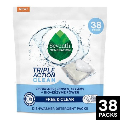 Seventh Generation Triple Action Clean Dishwasher Detergent Packets - 38ct: No Fragrance Added, Dye-Free, Bleach-Free