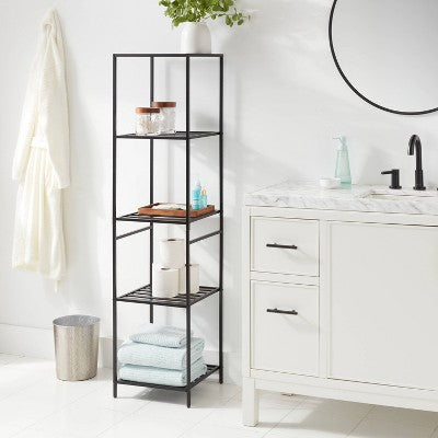 Tall Bath Storage Tower Black Metal - Brightroom: 5-Shelf Organizer, No-Tool Assembly (LOCAL PICKUP ONLY)