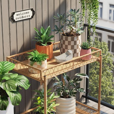 Checker Stoneware Indoor Outdoor Planter Pot Ivory 5.88"x5.88" - Threshold