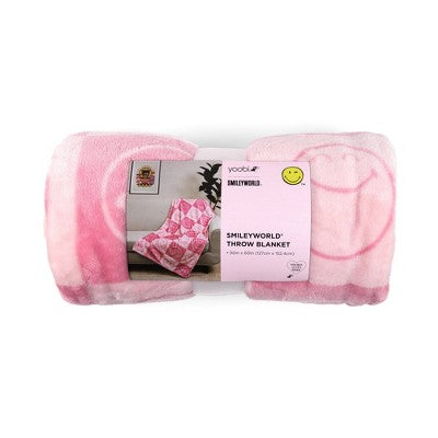 Yoobi SmileyWorld 50"x60" Faux Shearling Smiley Checkered Blanket Printed Pink
