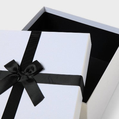 10"x10"x5" Pearlized Square Gift Box with Grosgrain Bow Ivory/Black- Spritz