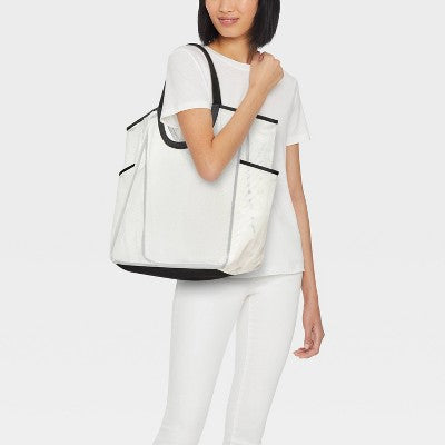 Packable Cut Out Mesh Tote Handbag - Shade & Shore White