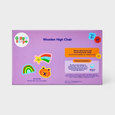 Baby Doll Wooden High Chair - Gigglescape: Fits All Doll Sizes, 2-Piece Set, Wood Material, Baby & Infant Theme