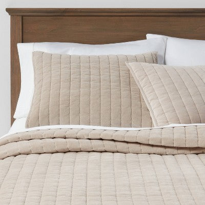 Standard Channel Stitch Velvet Quilt Sham Natural - Threshold: OEKO-TEX Certified, Cotton Backing, Machine Washable