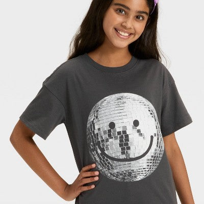 Girls' Short Sleeve T-Shirt - Cat & Jack Charcoal Gray M