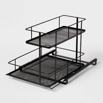2 Tier Slide Out Under Vanity Matte Black - Brightroom: Steel Organizer for Bathroom, Portable Storage Bin