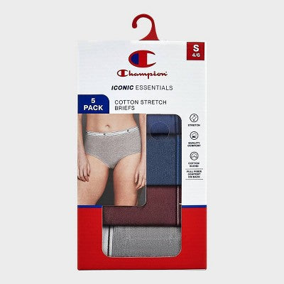 Champion Women's 5pk Cotton Stretch Iconic Essentials Briefs - L