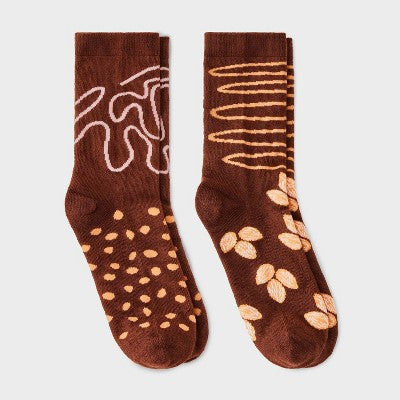 Women's Chocolate Candy Christmas 2pk Crew Socks - Brown 4-10