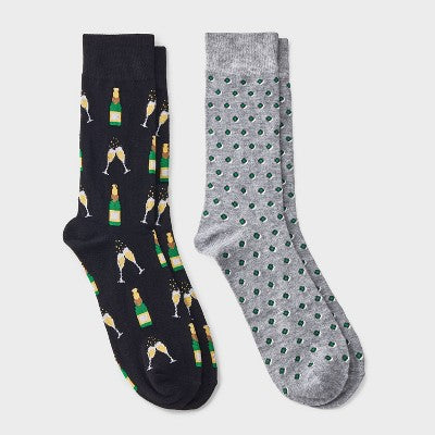 Men's Cocktail Print Socks 2pk - Goodfellow & Co - Black 6-12
