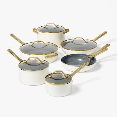 12pc Nonstick Ceramic Coated Aluminum Cookware Set with Champagne Handle - Figmint (LOCAL PICKUP ONLY)