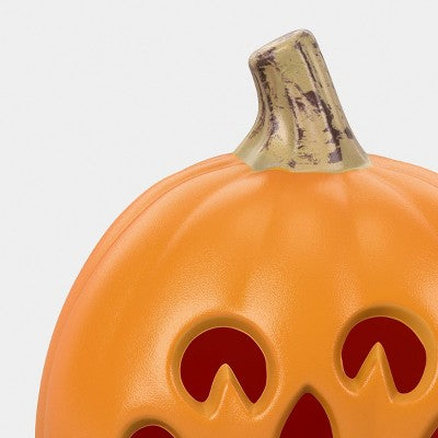 9" Lit Pumpkin with Happy Face and 4 Teeth with Timer Decorative Prop - Hyde and EEK! Boutique: Halloween