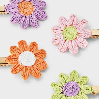 Girls' 4pk Straw Flower Hair Clip Set - Cat & Jack Orange