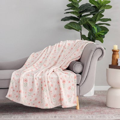 Novelty Recycled Printed Floral Plush Throw Blanket