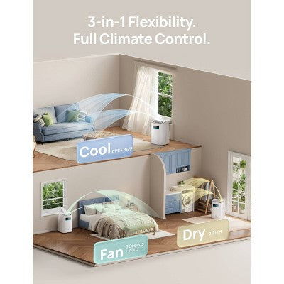 DREO Smart 3-in-1 Portable 5000 BTU (8000 BTU ASHRAE) Air Conditioner with Drainage-Free Cooling Fan and Dehumidifier Timer (LOCAL PICKUP ONLY)