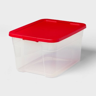 66qt Latching Clear Storage Box - Clear Base Rocket Red Lid and Latch - Brightroom: Stackable Plastic Utility Tubs (LOCAL PICKUP ONLY)