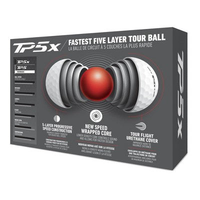 TaylorMade TP5X Golf Balls 12bp - White: Rubber Fill, Urethane Shell, All Ages