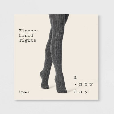 Women's Cable Fleece Lined Tights - A New Day Charcoal Heather S/M