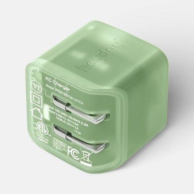 Dual Port 20W Translucent Jelly Wall Charger - heyday Matcha: USB & USB-C Ports