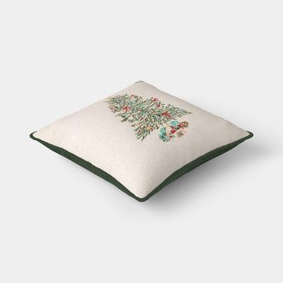 Embroidered Christmas Tree Pillow Natural - Threshold