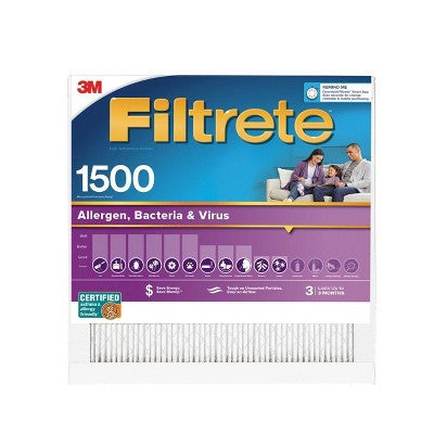 Filtrete 20x20x1 2pk Allergen Bacteria and Virus Air Filter 1500 MPR: Electrostatic Furnace Filter, MERV 12, Captures Dust & Pollen