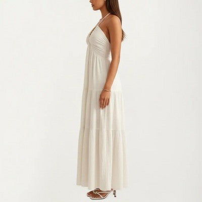 Anna-Kaci Women's Halter Tiered Maxi Dress A Line - Small - White