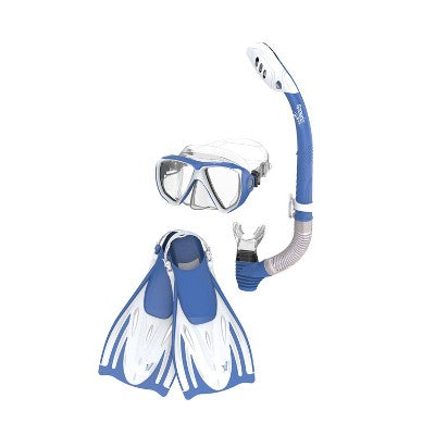 Speedo Adult Mask Snorkel and Fin Set - Blue/White S/M