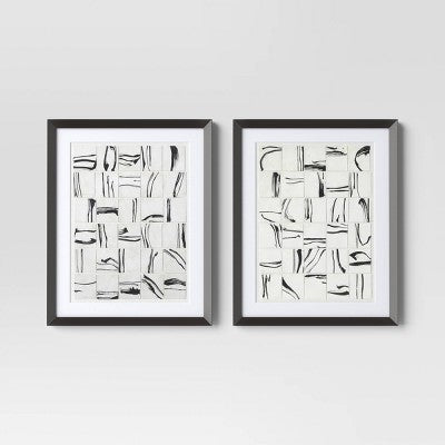 (Set of 2) 16"x20" Patterned Lines Abstract Framed Arts Black - Threshold (LOCAL PICKUP ONLY)