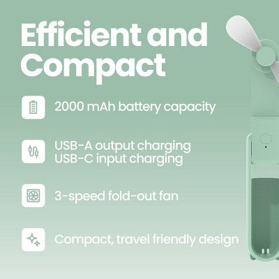 GEMS Handheld Power Bank Fan - Sage Green