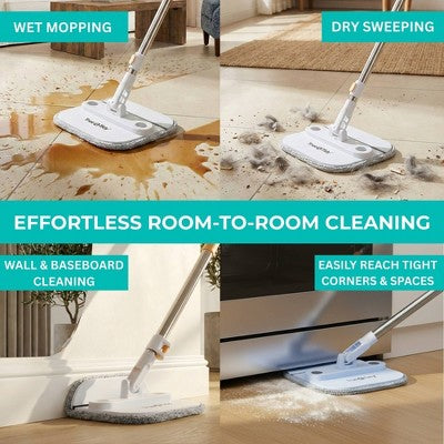 True & Tidy True Clean Dual Bucket 2.0 Spin Mop with Silicone Sweeper: Stainless Steel, Aluminum, Microfiber Materials