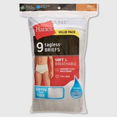 Hanes Men's 10pk Briefs - White XL: Tagless, High Rise, Moisture Wicking, Breathable Cotton