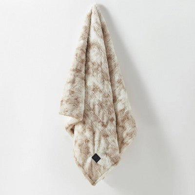 Brookstone Heated Oversized Marble Faux Fur Throw Tan