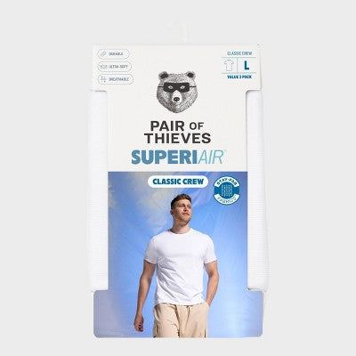 Pair of Thieves Men's 3pk SuperiAir Cotton Crew Neck Undershirt - White M: Tagless, Jersey,