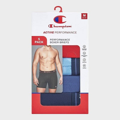 Champion Men's Active Performance 5pk Breathable Boxer Briefs - Blue/Red/Navy XL