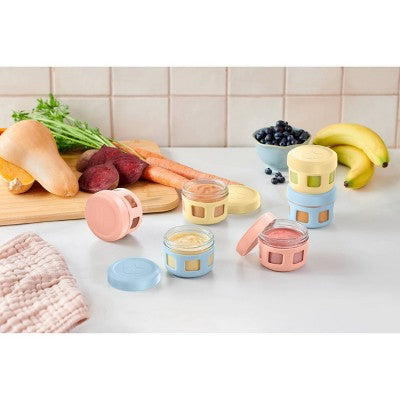 Ello 12pc (Set of 6) Glass Condiment Food Storage Containers Multicolor Pastels