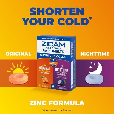 Zicam Original/Nighttime Rapid Melts Tablets - Zincum Aceticum 2x - Grape Citrus - 25ct