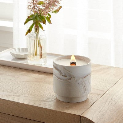 15oz Marble Print Ceramic Wooden Wick Pumpkin Bourbon Jar Candle - Threshold