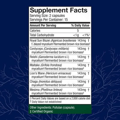 Host Defense Stamets 7 Mushroom Vegan Capsules - 30ct: Organic Certified, Non-GMO, Unflavored Dietary Supplement