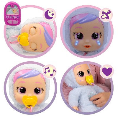 Cry Babies Sleep Routine Jenna: Articulated Plastic Baby Doll with Straight Hair and Purple Eyes