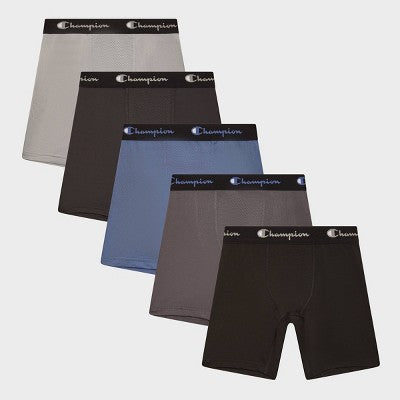 Champion Boys' 5pk Wicking Long Leg Active Performance Boxer Briefs - Gray M