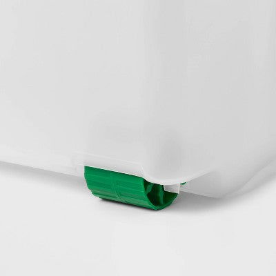 32gal Latching Rolling Christmas Storage Tote with Green Lid Base Gray Handle Latches - Brightroom (LOCAL PICKUP ONLY)
