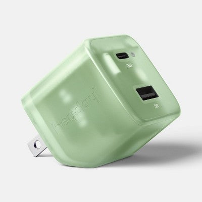 Dual Port 20W Translucent Jelly Wall Charger - heyday Matcha: USB & USB-C Ports